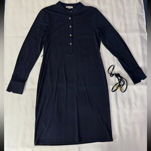 Calvin Klein Long Sleeve Dress - Navy w/ Gold Detail